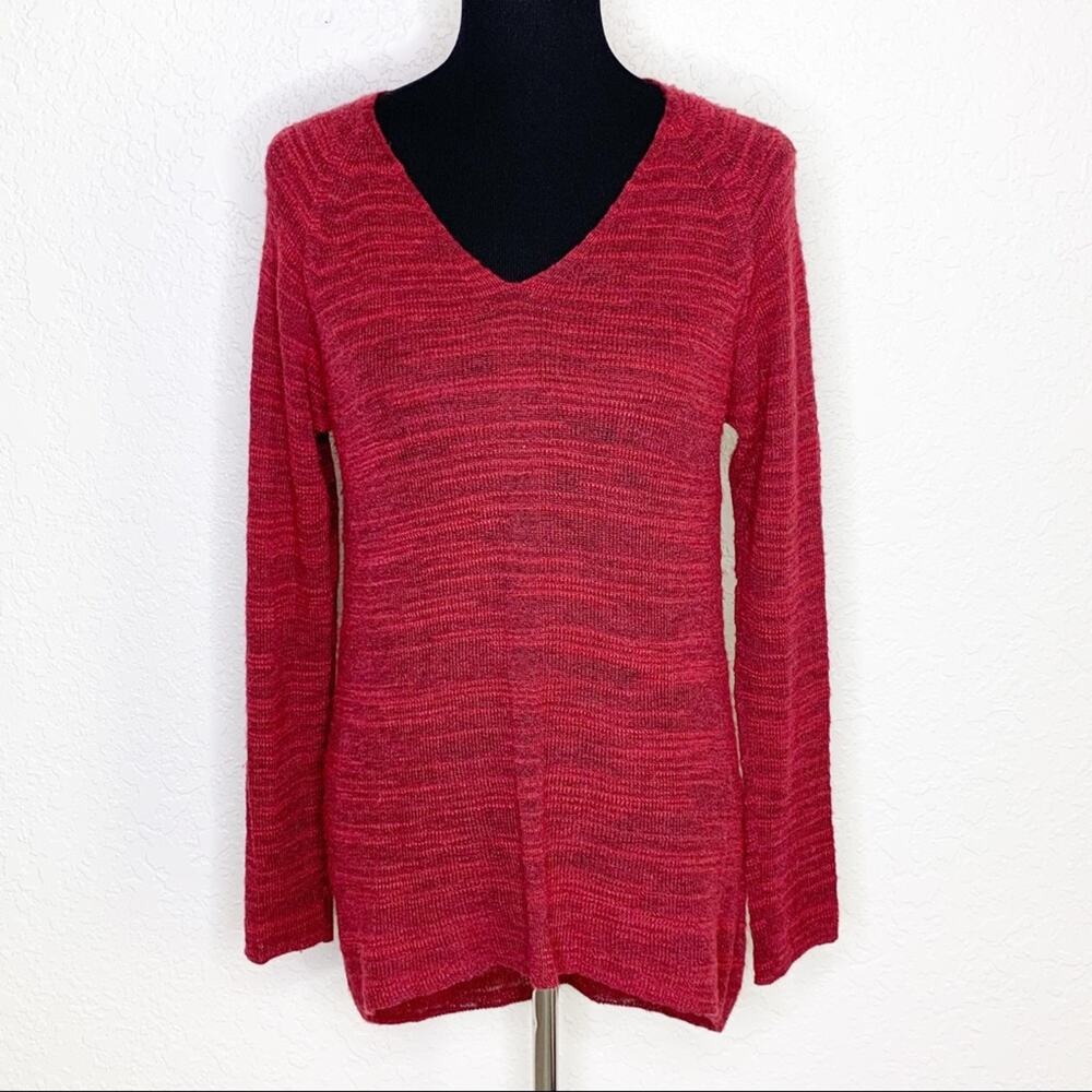 Eileen Fisher red marled alpaca wool blend v neck sweater size Medium